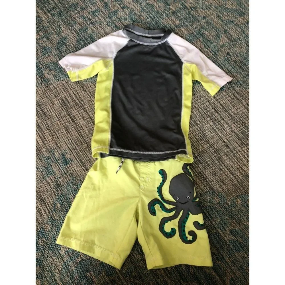 Gymboree boys size 3t 5t yellow octopus rash guard swim set